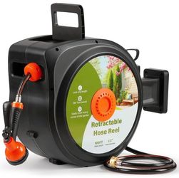 Retractable Garden Hose Reel Wall Mounted 1/2-IN 100-FT Water Hose