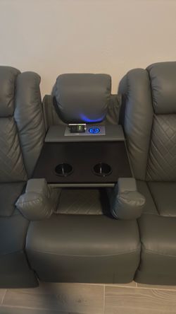 Grey recliner sofa with LED LIGHTS AND BLUETOOTH SPEAKER
