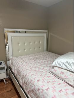 Modern white queen bedframe LED headboard