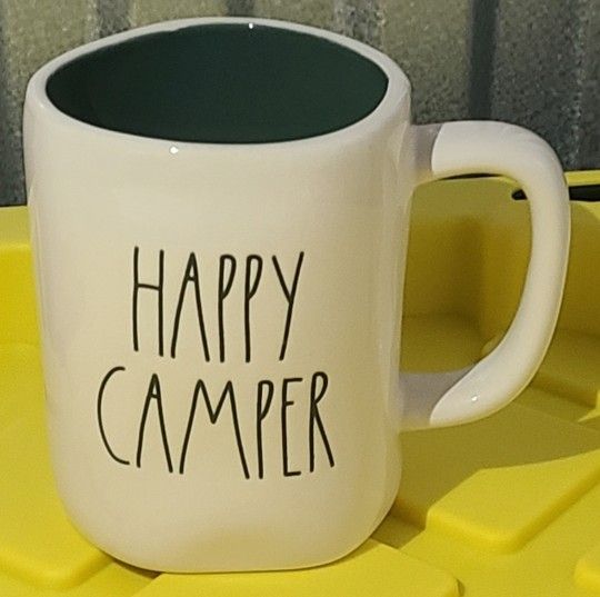 Rae dunn happy camper mug green inside 