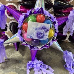 Lilac Rose Star With Balls CUSTOM PRINT Pinata 