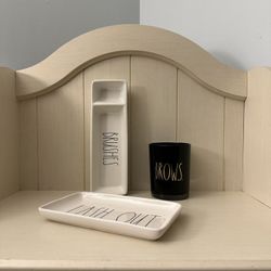 Rae Dunn Make Up Brush Trays & Cosmetic Cup 