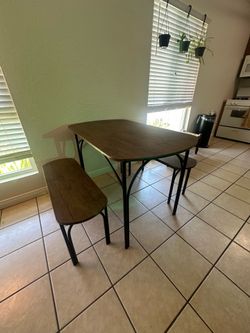 Rustic dining table set for 4 w/ 2 benches