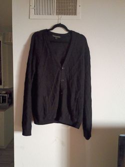 JOHN VARVATOS-Black Cable Knit Button-Up Cardigan Sweater