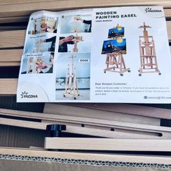 H-Frame Easel for Painting, Adjustable Art Easel Stand for Canvases(Up to 77 Inch) and Crafts, Foldable Wood Tabletop Easel Set for Adults, Natural