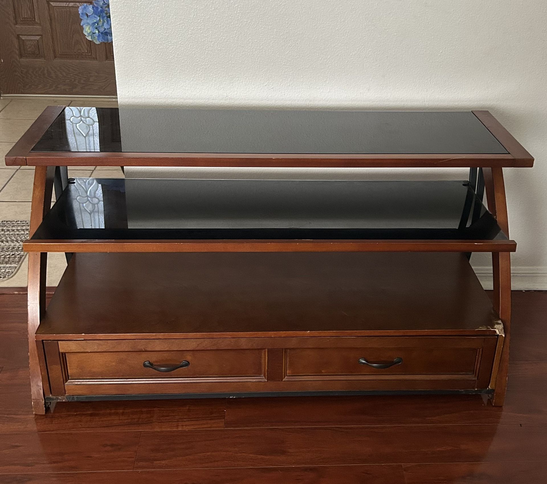 TV Stand / Media Console with Glass Shelves and Storage Drawers