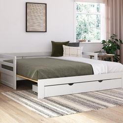 New Inbox Twin To King With Storage Bed Mattress Not Included Wood White 