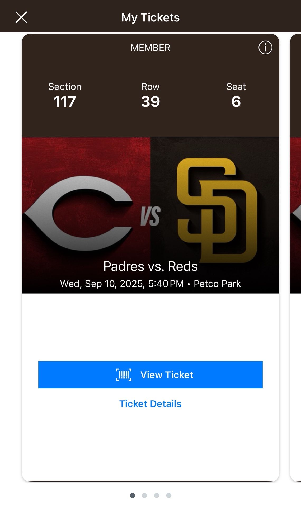 Padre tickets Vs Reds 09/10 Wednesday 