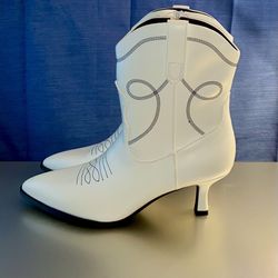 Women's Faux Leather Ankle Western Heel Boots Memory Foam