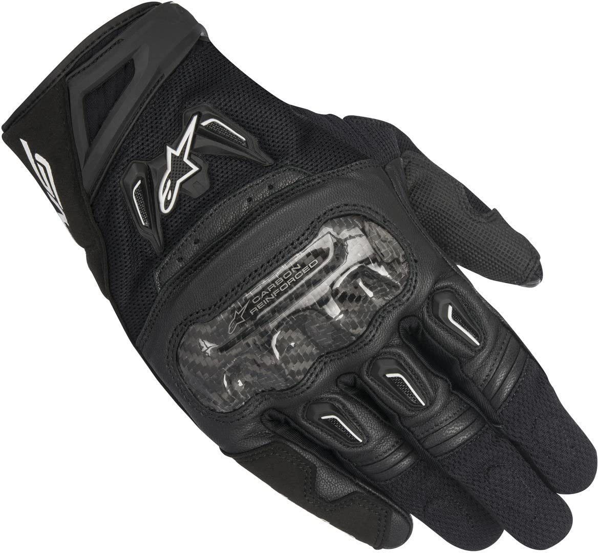 Alpinestars SMX-2 Air Carbon V2 Gloves - Black, Full-Grain Leather & 3D Mesh, Carbon Knuckle Protection Touchscreen Compatible Pre-Curved De