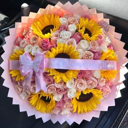 50 Roses And Sunflowers 🌻 Bouquet 