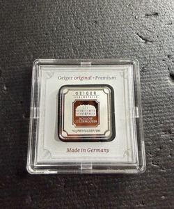 10 gram Geiger Edelmetalle .999 fine silver bar in assay