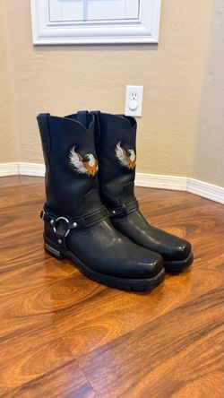 Xelement Embroidered Eagle Harness Boots Black Leather Men’s 12 Harley Biker