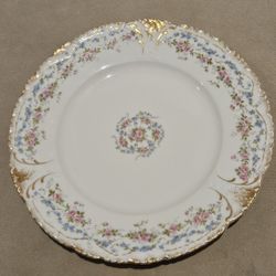 1 Antique Theodore Haviland Limoges Plates, Pink Roses & Forget-me-Nots 9" 