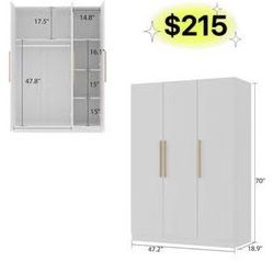 😀 AIEGLE 3-Doors Wardrobe Armoire Closet(47.2"Wx19.7"Dx70"H) ,Large Freestanding Armoire Wardrobe Cabinet with Shelves & 2 Hanging Rod, Bedroom Wood 