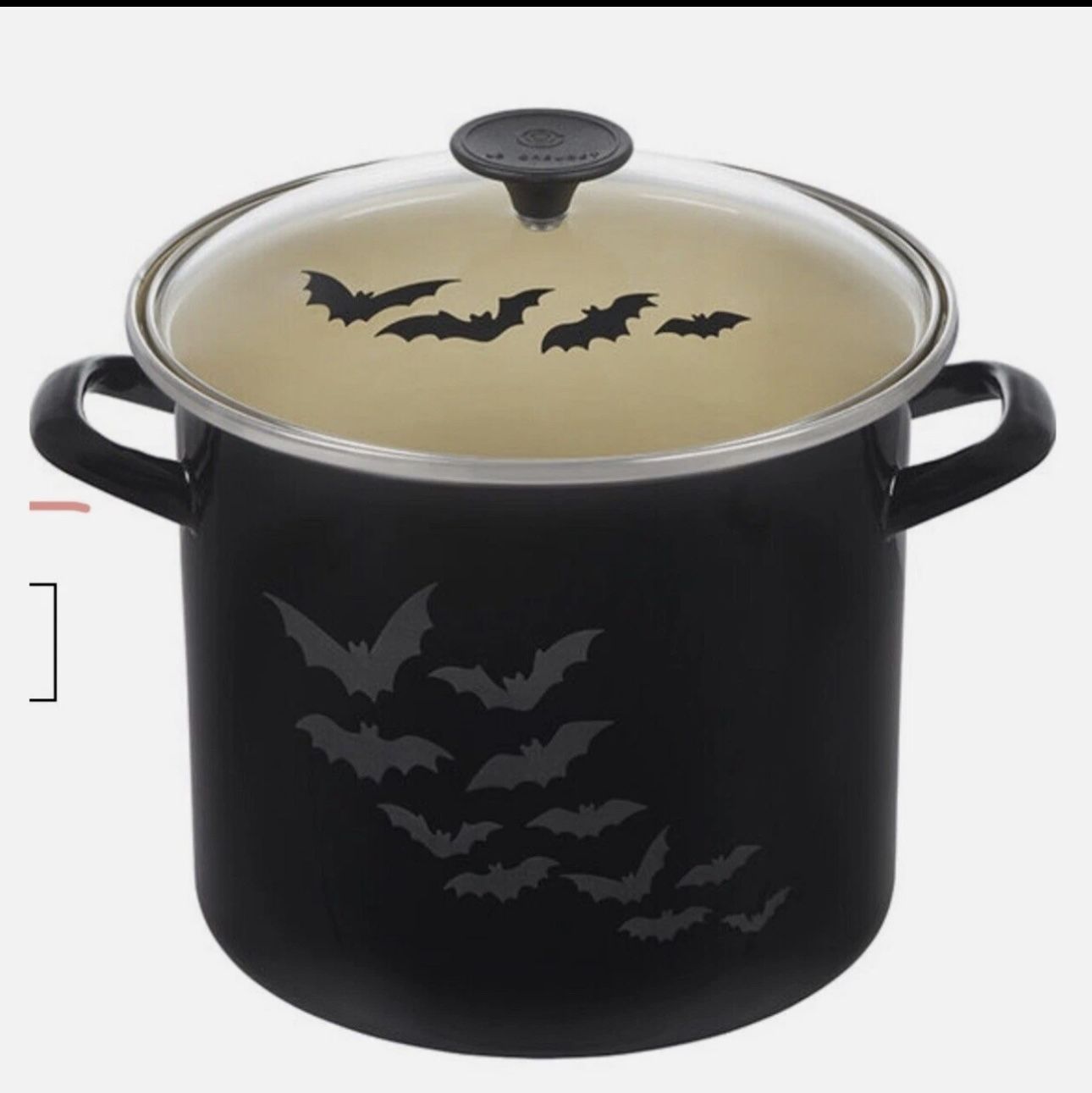 NIB Le Creuset Halloween Bat 8 Qt Enamel Steel Stock Pot W/ Glass Lid