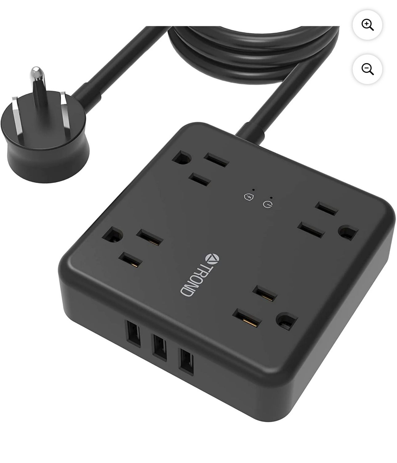 TROND Power Strip Surge Protector with USB, 5ft long Extension Cord for 3 USB and 4 AC Outlets, Black