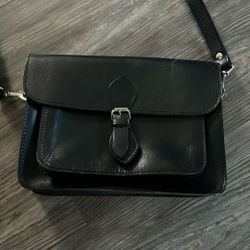 Black real leather cross over back