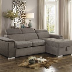 2 piece fabric sectional with sleeper and storage