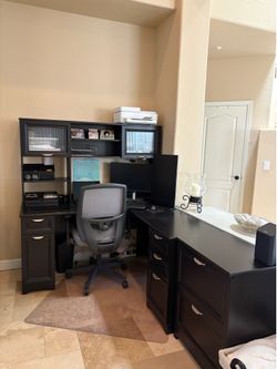 Desk with filing cabinet and hutch