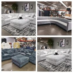 Brand NEW 11x11ft  SECTIONAL COUCHES. PAISLEY GUNMENTAL, PAISLEY LIGHT GREY AND  VELVET  SILVER FABRIC 