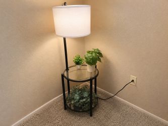 Modern Floor Lamp + Glass Side Table – Excellent Condition
