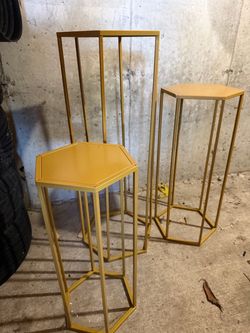 Gold Metal Hexagonal Pedestal Stands – Set of 3