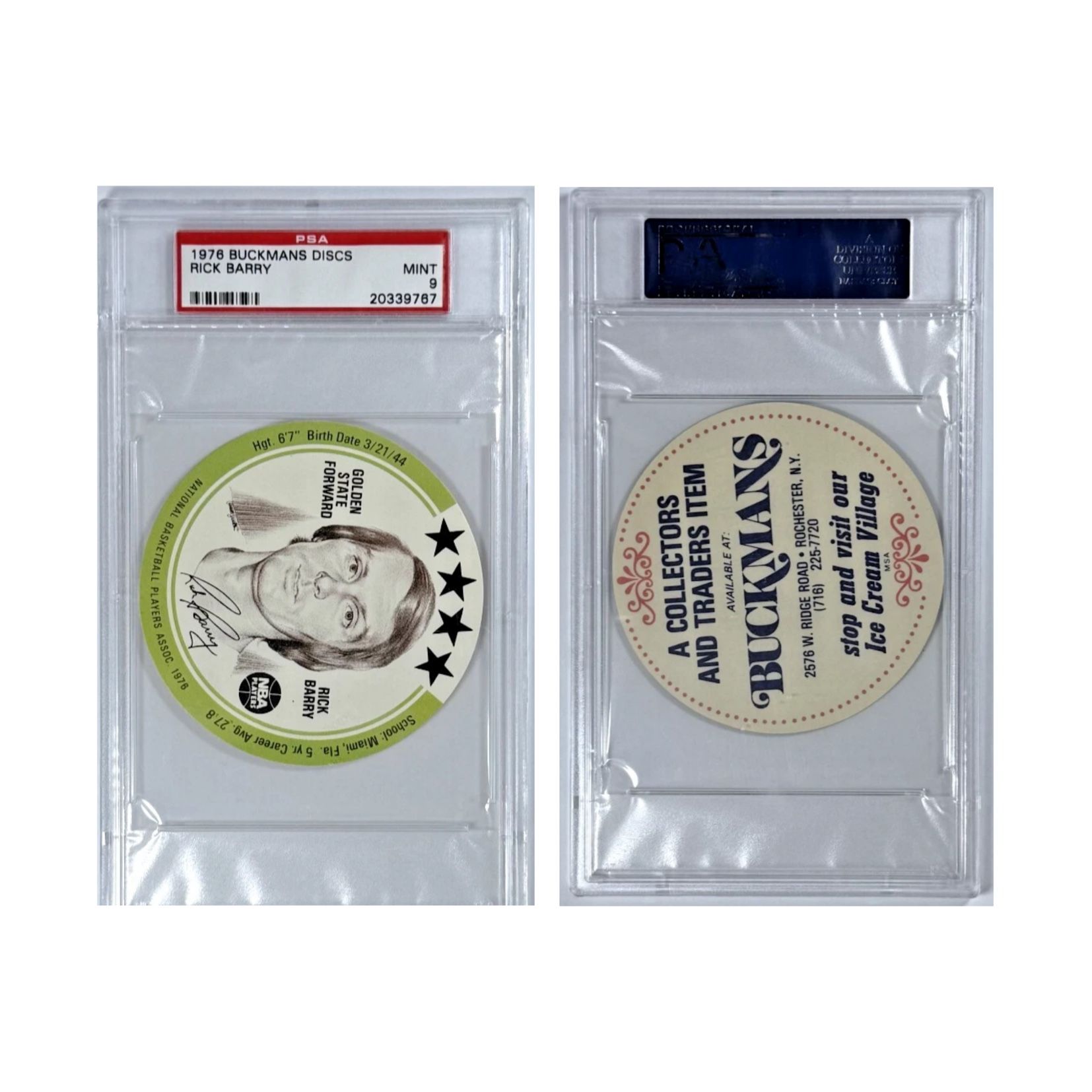 Rick Barry (HOF) 1976 Buckmans Discs PSA 9 (MINT) Basketball Card