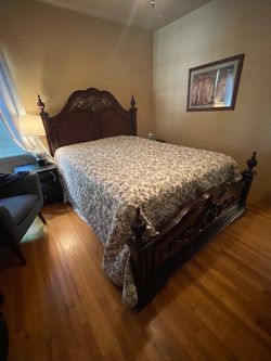 Dark Wood Four-Poster Bed Frame and set