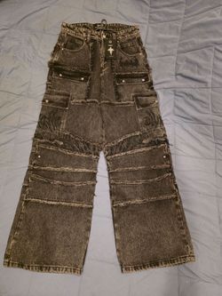 Breath of Divinity Distressed Black Cargo Jeans