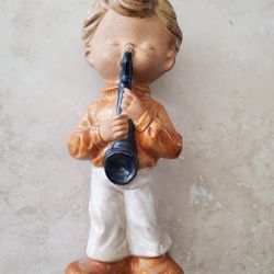 Glazed Clay Boy With Flute Decor 