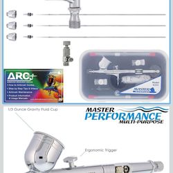 Performance Pro Airbrush Kit with 3 Nozzle Sets (0.2, 0.3 & 0.5mm Needles, Fluid Tips & Air Caps), Gravity Dual Action - Air Brush Guns for Painting, 
