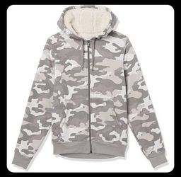 Lands end sherpa Lined camo print Hoodie sweater Sweatshirt Zip Pockets Kids size L Large 14 16 shirt top