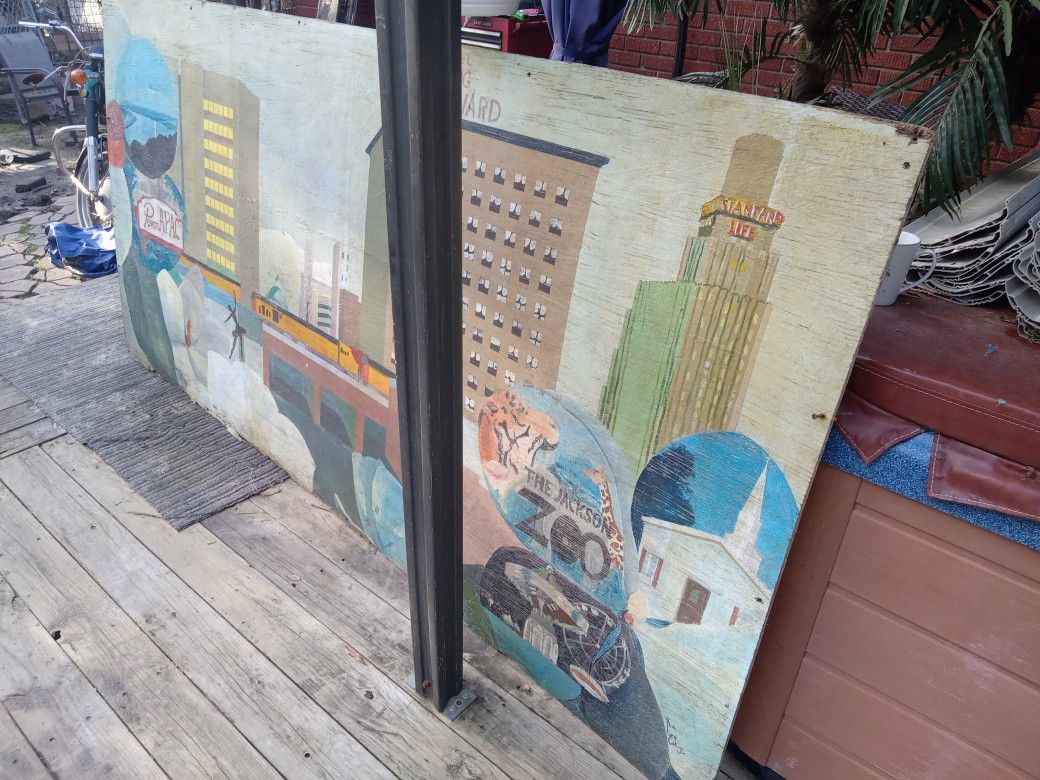 Old Painting Of Jackson Ms Downtown On Plywood
