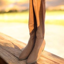 Ccocci Women Brown Suede And Leather Knee High Boots Size 7