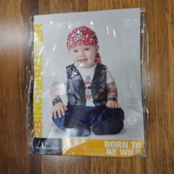 InCharacter Born To Be Wild Baby Biker Costume 0-6 Months XS Jumpsuit Do-Rag Cap
