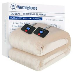 Westinghouse Electric Blanket Queen Size, Super Cozy Soft Flannel 84" x 90" Heated Blanket with 10 Fast Heating Levels & 1-12 Auto-Off, Machine Washab