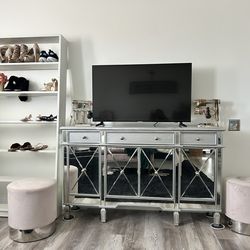 Bedroom Mirror Dresser And Mirror Base & Blush Ottomans Set Of Two