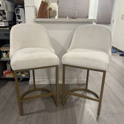 Barrelback White Counter Stool with Gold Metal Base (Set of 2)