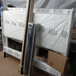 New Sturdy Queen Upholstered Bed Frame with Charger, No Box Spring Needed. 