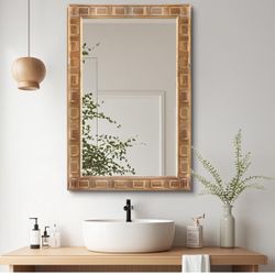 TODAY’S SPECIAL!!! $45: Rustic Wood Wall Mirror, 24"X36" Farmhouse Mirror Natural Wood