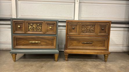 Vintage Refinished Nightstands | Solid Wood Fronts | Ornate Metal Hardware