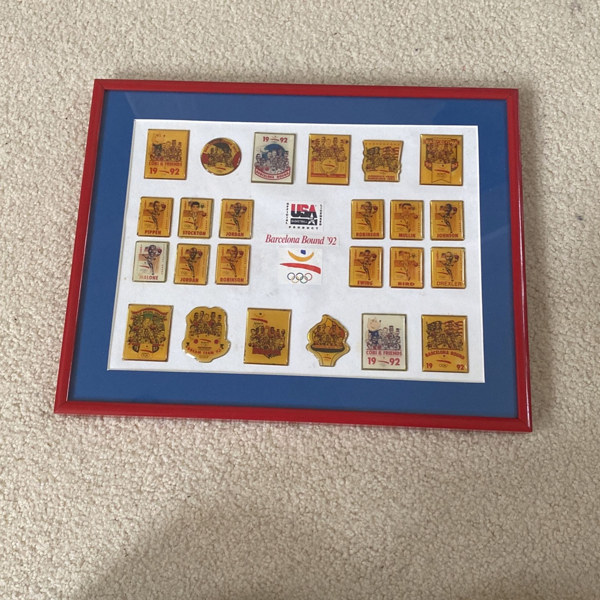 1992 USA Basketball dream team Pin Set. Framed And In Excellent Condition