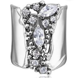 Long Statement Ring Isreal 925 Sterling Silver Shield Ring CZ