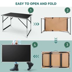 New 40" Folding Table Lightweight Collapsible with Handle Height Adjustable Wooden Desk for Picnic Beach Camping Travel