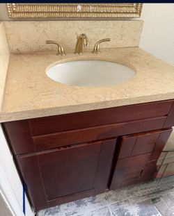 Stone countertop with faucet and sink