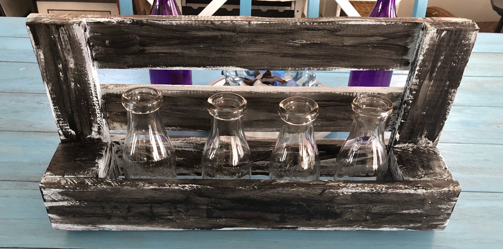 Glass milk bottles dairy farm reclaimed wood home decor