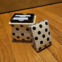 Hand Painted Black, White & Gold Wood 2 Deck Playing Card Holder Canasta Bridge