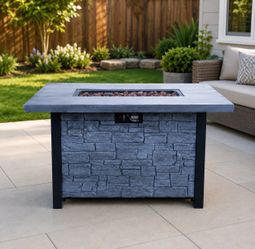 Outdoor Propane Fire Pit Table with Stone Finish