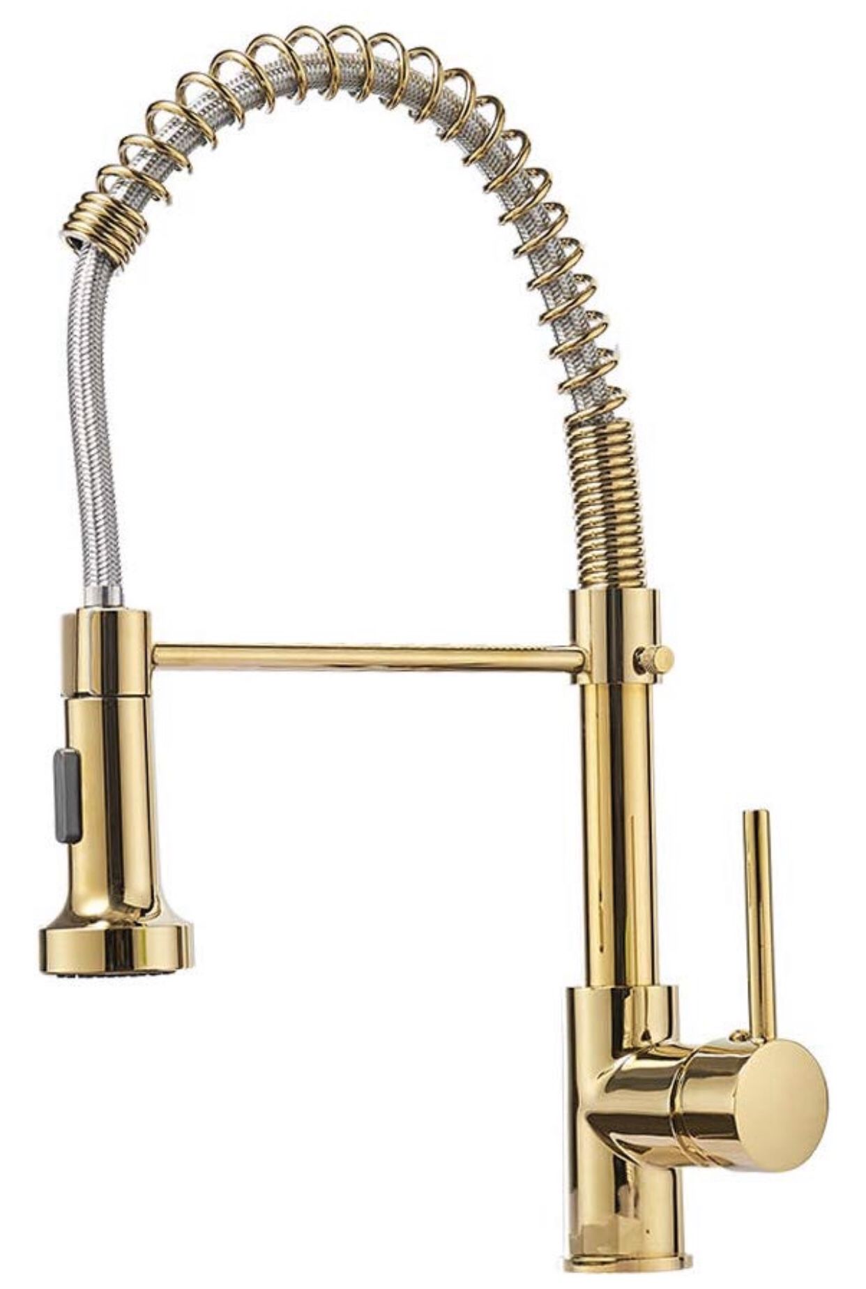 OWOFAN Single Handle 16-Inch Commercial Spring Kitchen Faucet with Dual Function Pull Down Spray Head, Polished Gold Kitchen Sink Faucet 9009K
